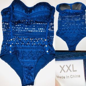 BRAND NEW Blue strapless crochet swimsuit